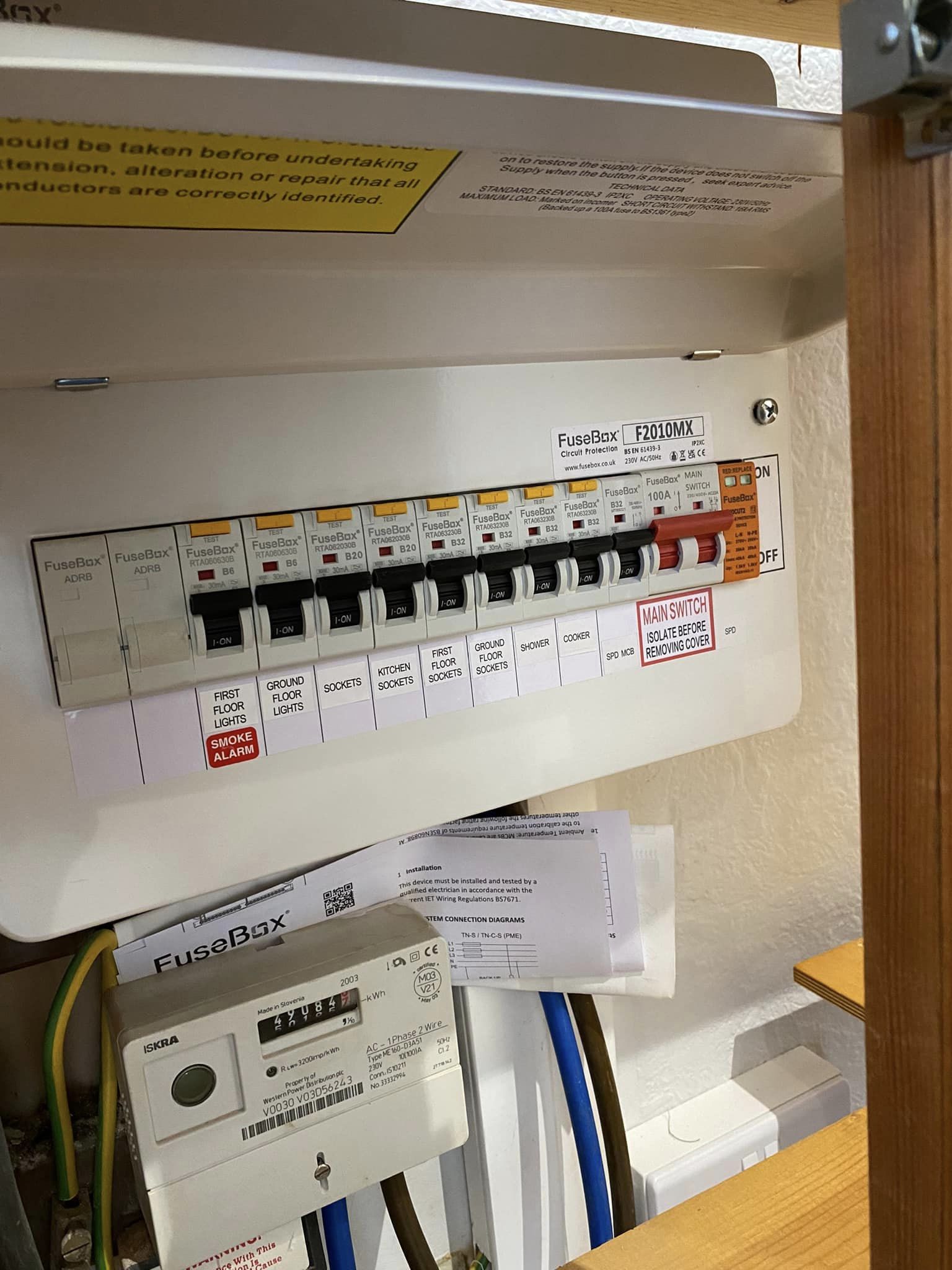 Newly installed consumer unit